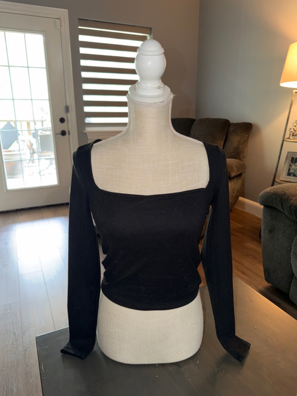 PacSun Black Square-Neck Long Sleeve Top